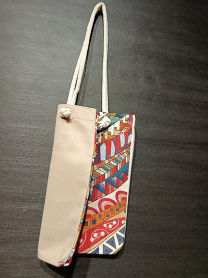 Handmade Colorful Pattern Tote Bag: Organic Cotton Shoulder Bag