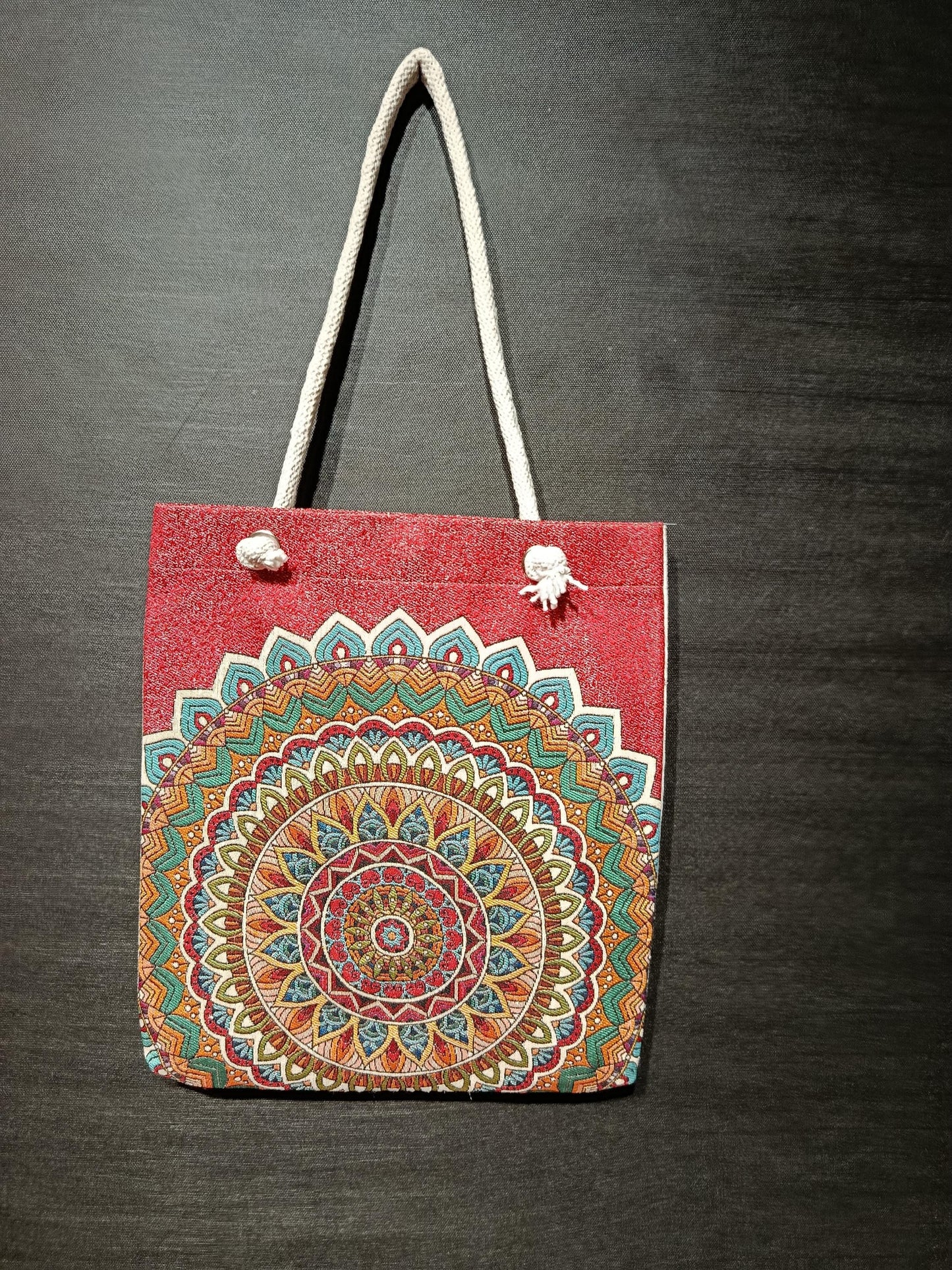 Handmade Mandala Tote Bag: Organic Cotton Shoulder Bag