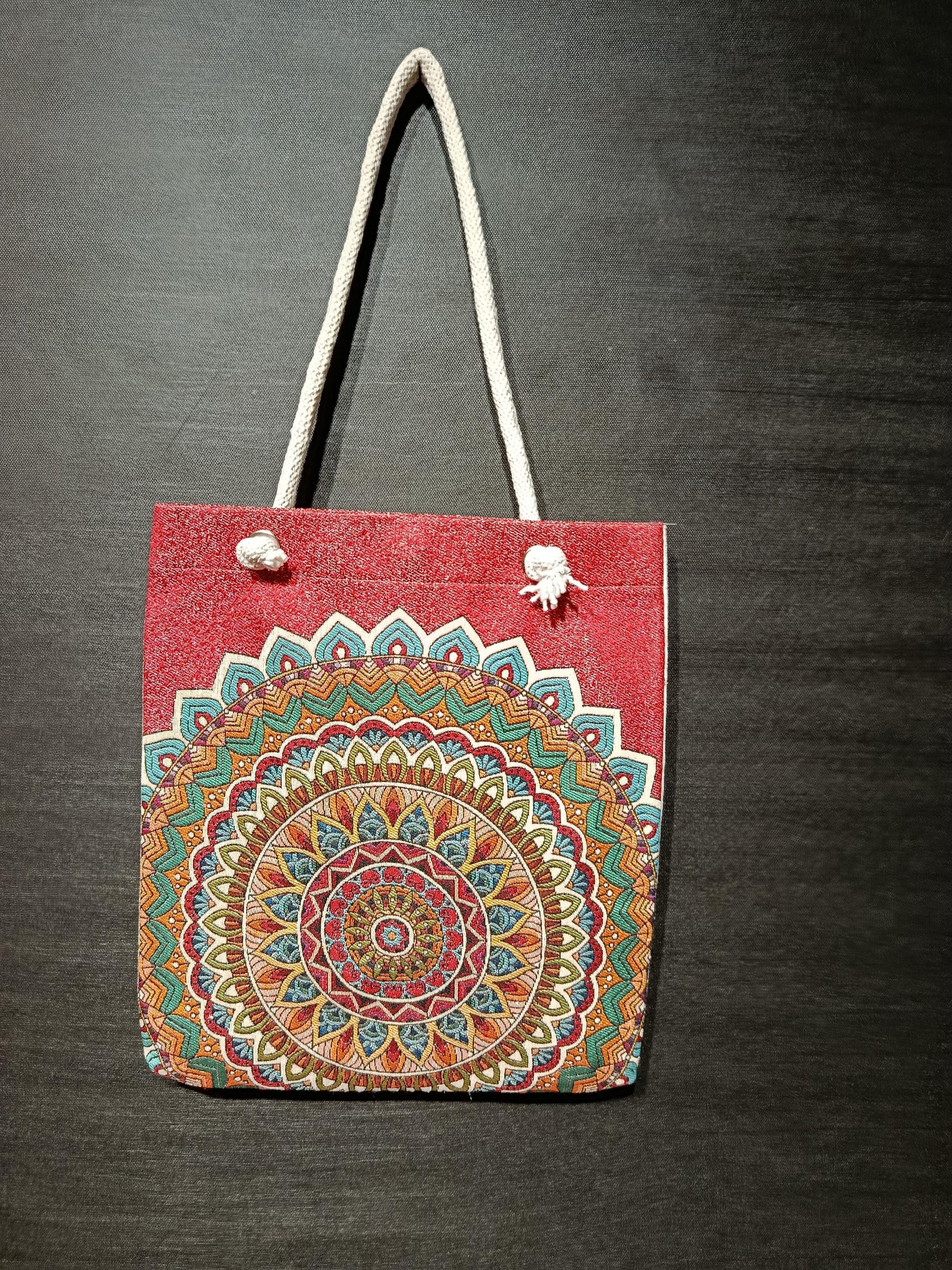 Handmade Mandala Tote Bag: Organic Cotton Shoulder Bag