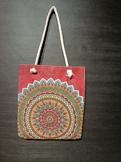 Handmade Mandala Tote Bag: Organic Cotton Shoulder Bag