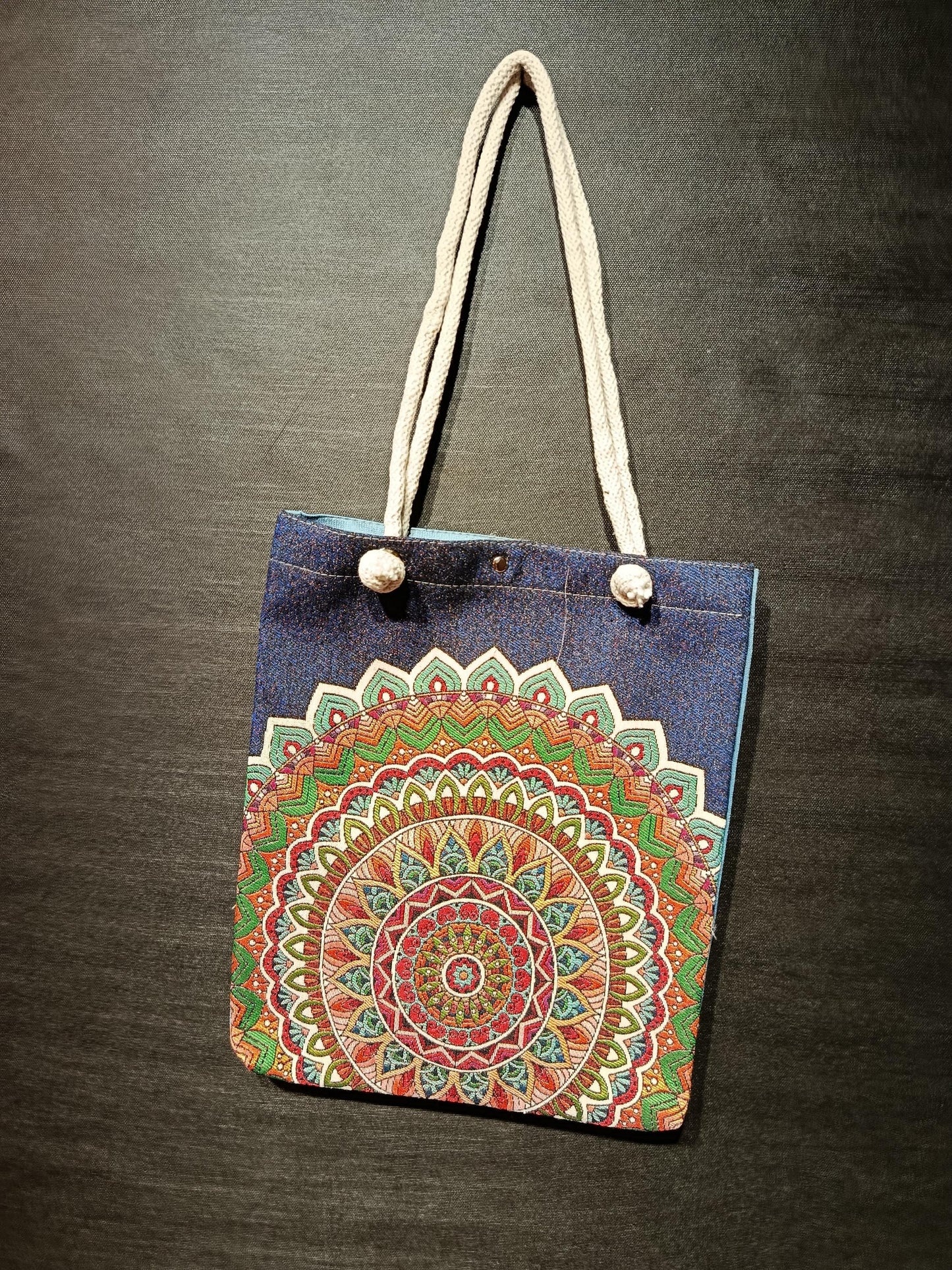 Handmade Mandala Tote Bag: Organic Cotton Shoulder Bag