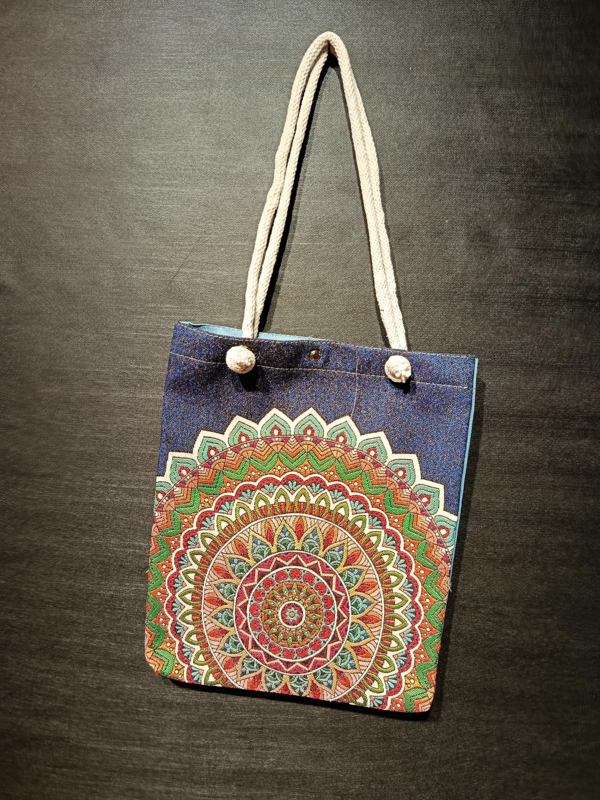 Handmade Mandala Tote Bag: Organic Cotton Shoulder Bag