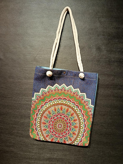 Handmade Mandala Tote Bag: Organic Cotton Shoulder Bag