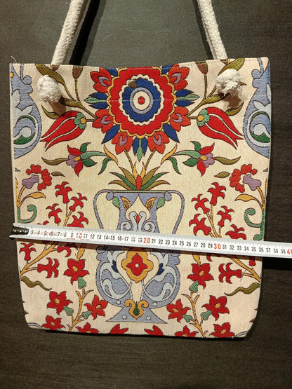 Handmade Floral Tote Bag: Cotton Blend Shoulder Bag