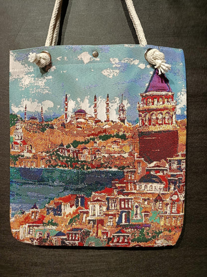 Galata Tower Tote Bag: Organic Cotton Shoulder Bag