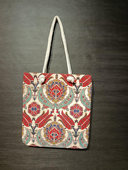 Handmade Floral Tote Bag: Organic Cotton Shoulder Bag