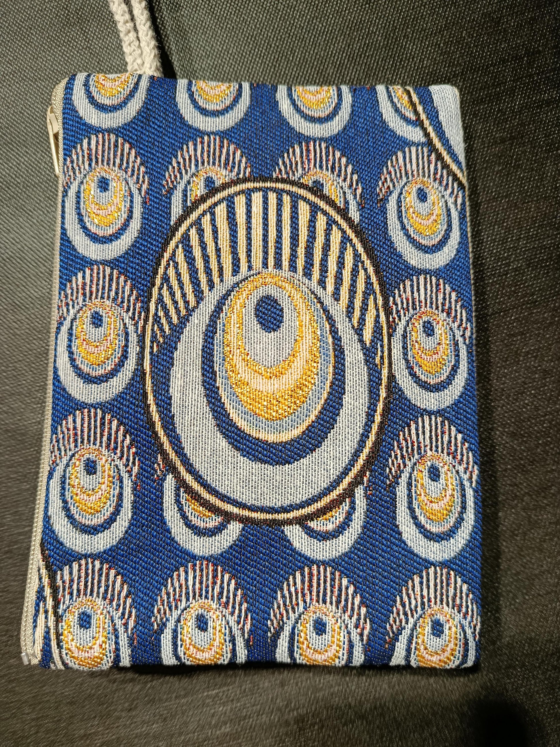 Handmade Cotton Blend Purse: Blue Patterned Bag (15cmx20cm)
