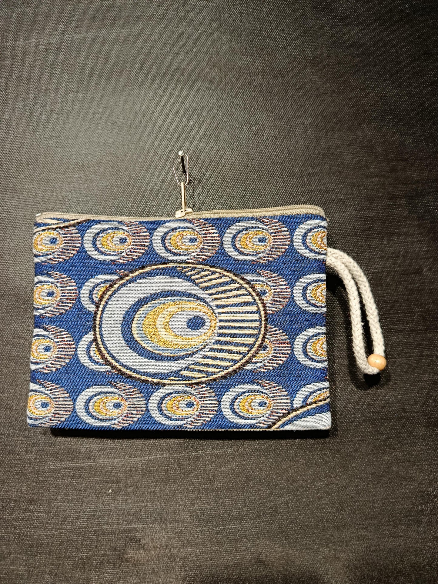 Handmade Cotton Blend Purse: Blue Patterned Bag (15cmx20cm)