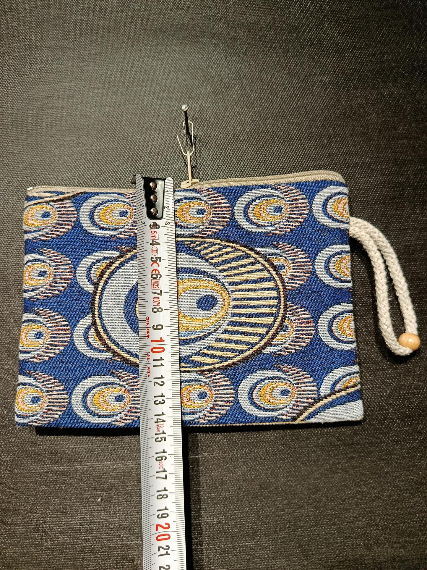 Handmade Cotton Blend Purse: Blue Patterned Bag (15cmx20cm)