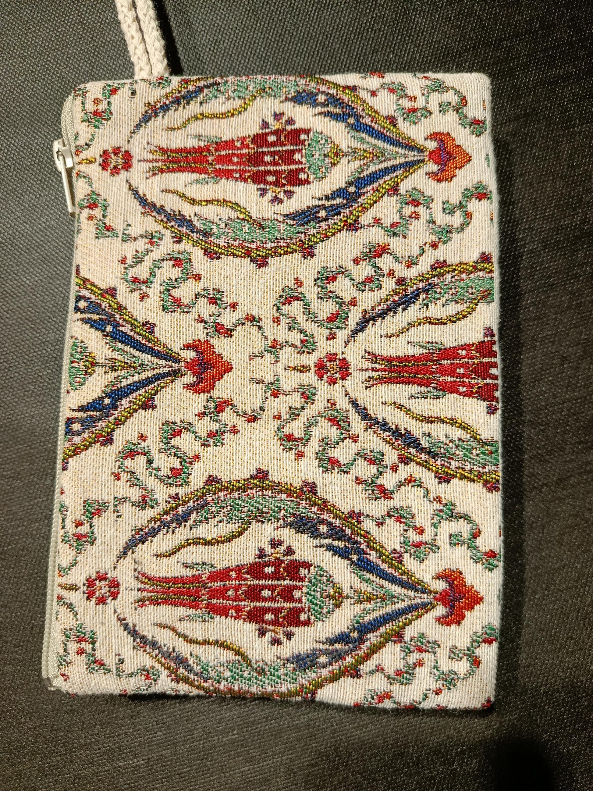 Handmade Gobelin Zipper Purse – Turkish Tulip Pattern Coin Pouch – Small Floral Clutch Bag