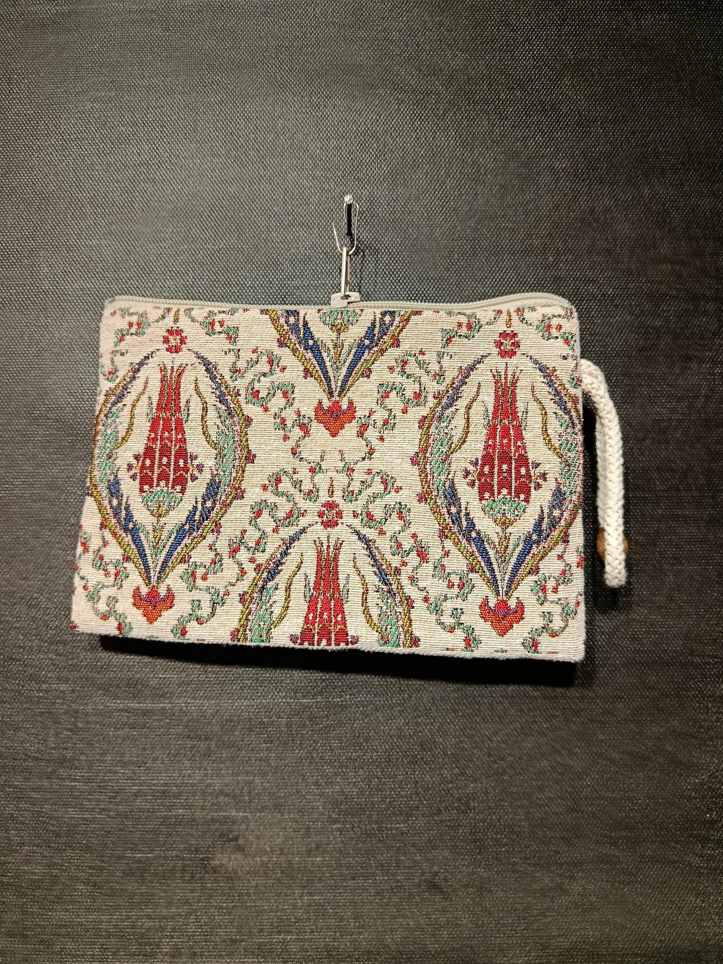 Handmade Gobelin Zipper Purse – Turkish Tulip Pattern Coin Pouch – Small Floral Clutch Bag