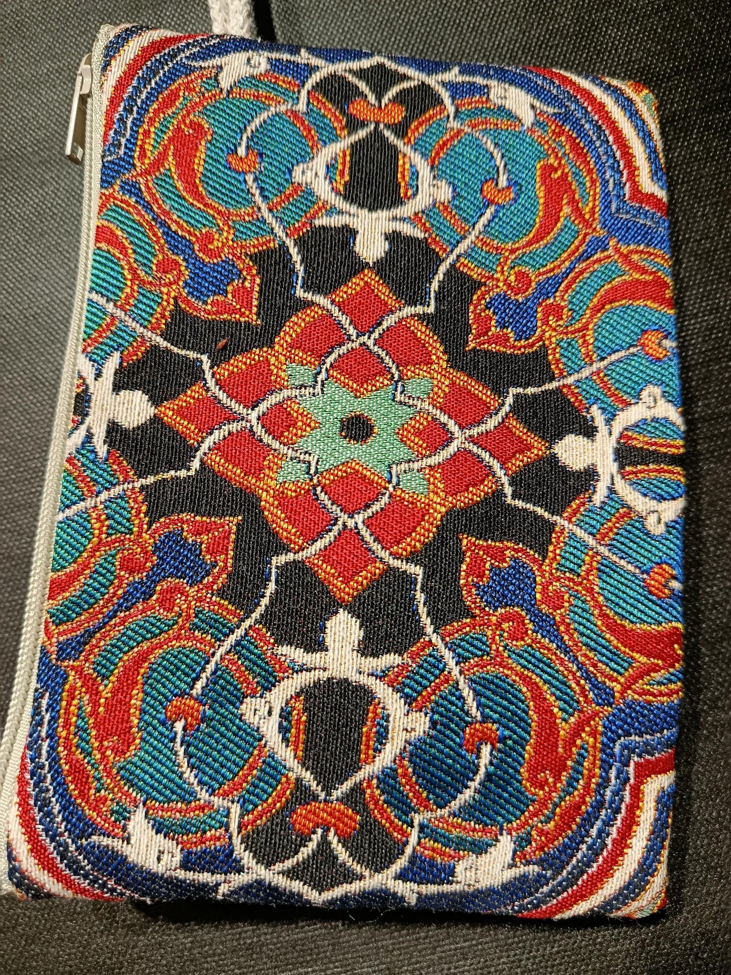 Handmade Gobelin Tapestry Purse – Colorful Islamic Geometric Pattern – Small Zipper Clutch Bag
