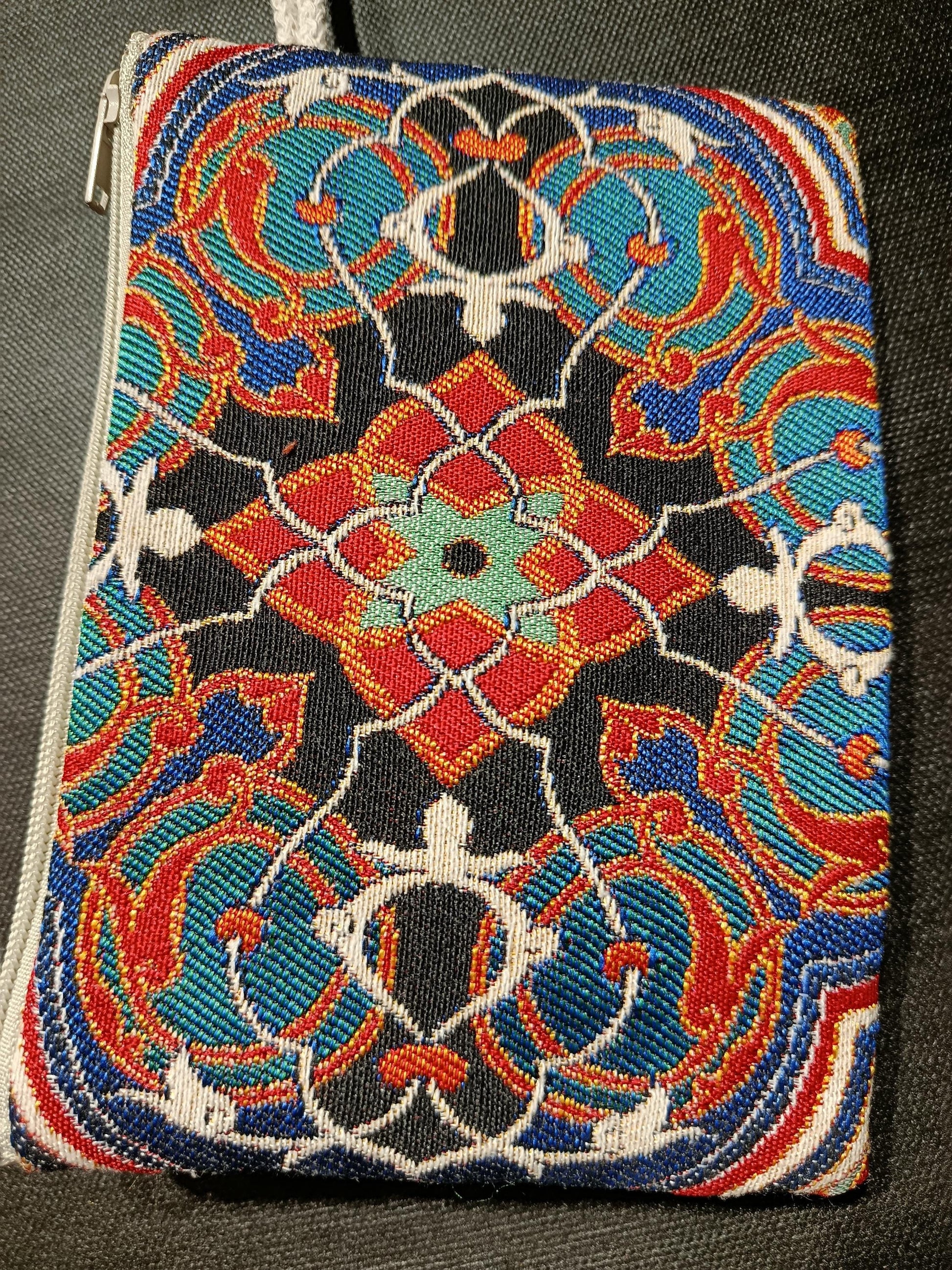 Handmade Gobelin Tapestry Purse – Colorful Islamic Geometric Pattern – Small Zipper Clutch Bag