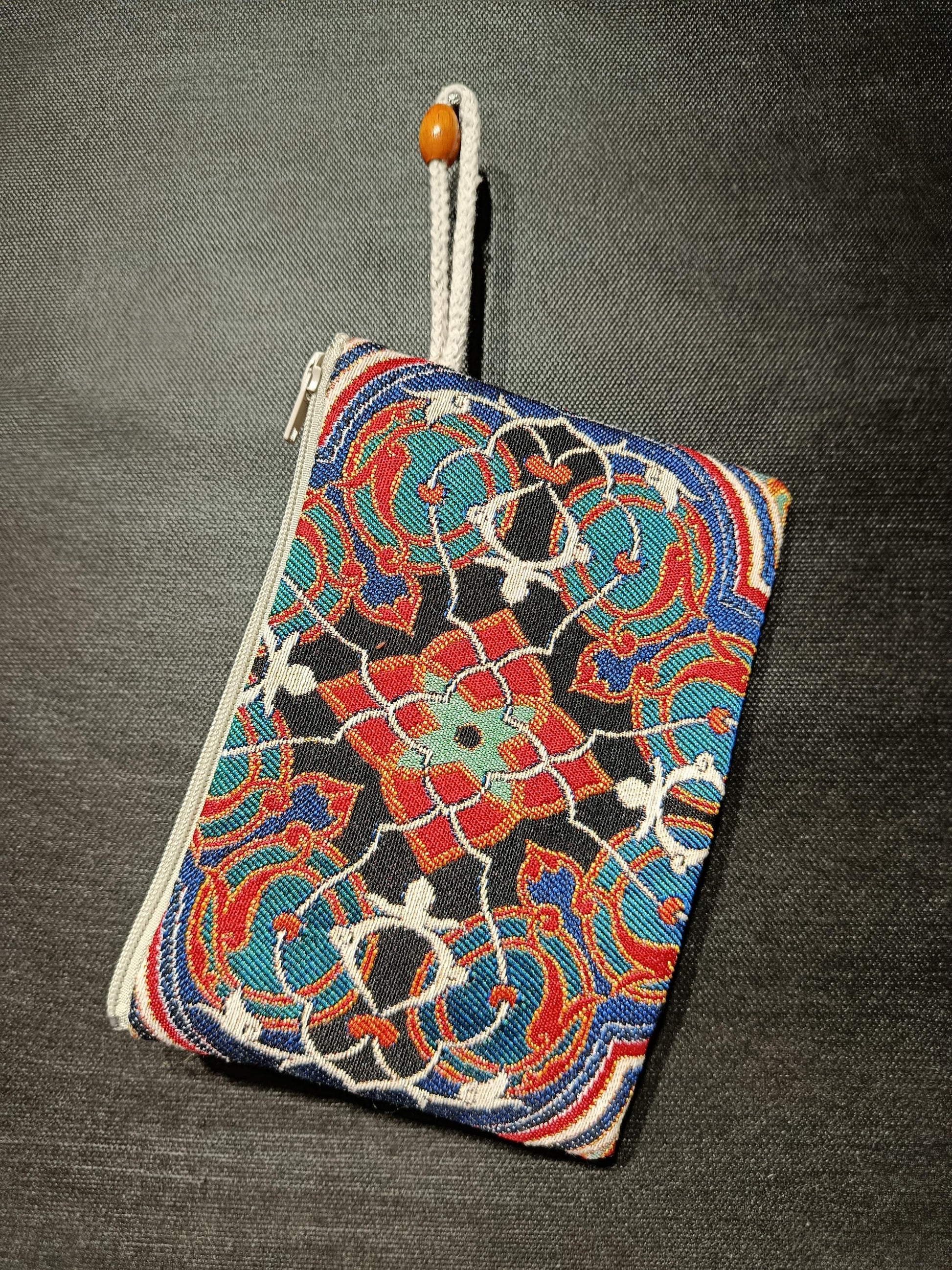 Handmade Gobelin Tapestry Purse – Colorful Islamic Geometric Pattern – Small Zipper Clutch Bag