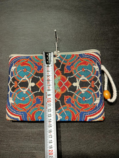 Handmade Gobelin Tapestry Purse – Colorful Islamic Geometric Pattern – Small Zipper Clutch Bag