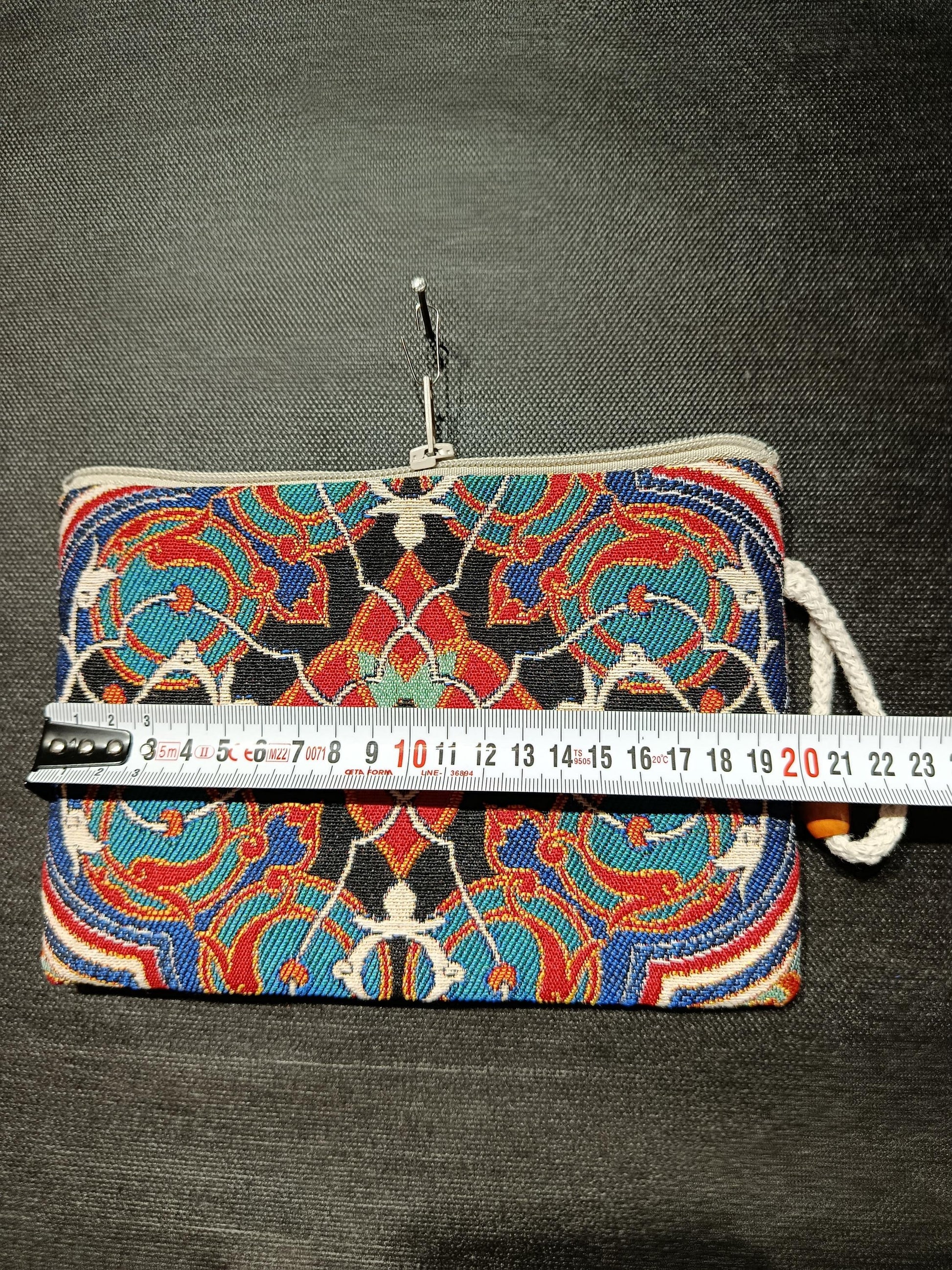 Handmade Gobelin Tapestry Purse – Colorful Islamic Geometric Pattern – Small Zipper Clutch Bag