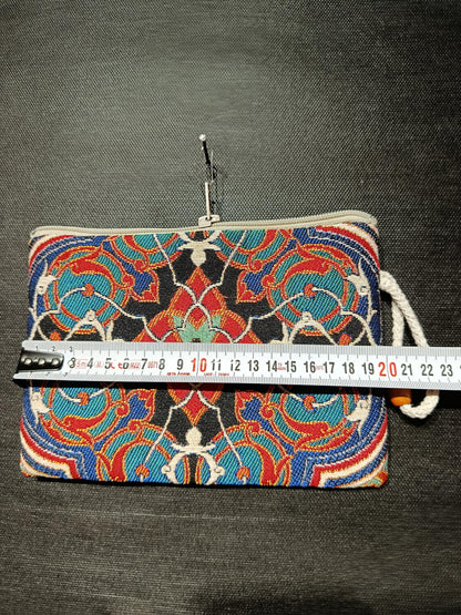 Handmade Gobelin Tapestry Purse – Colorful Islamic Geometric Pattern – Small Zipper Clutch Bag
