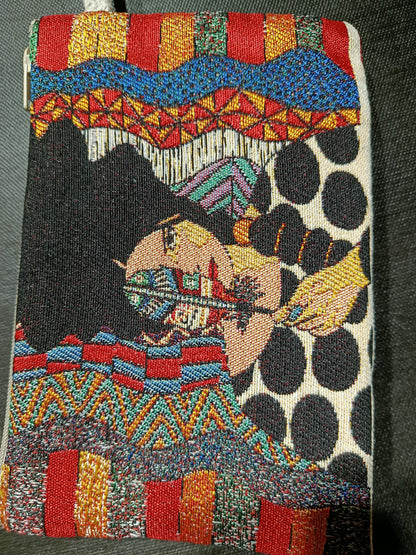 Handmade Gobelin Clutch with Abstract Woman Art – Colorful Tapestry Purse – Boho Artistic Zip Pouch