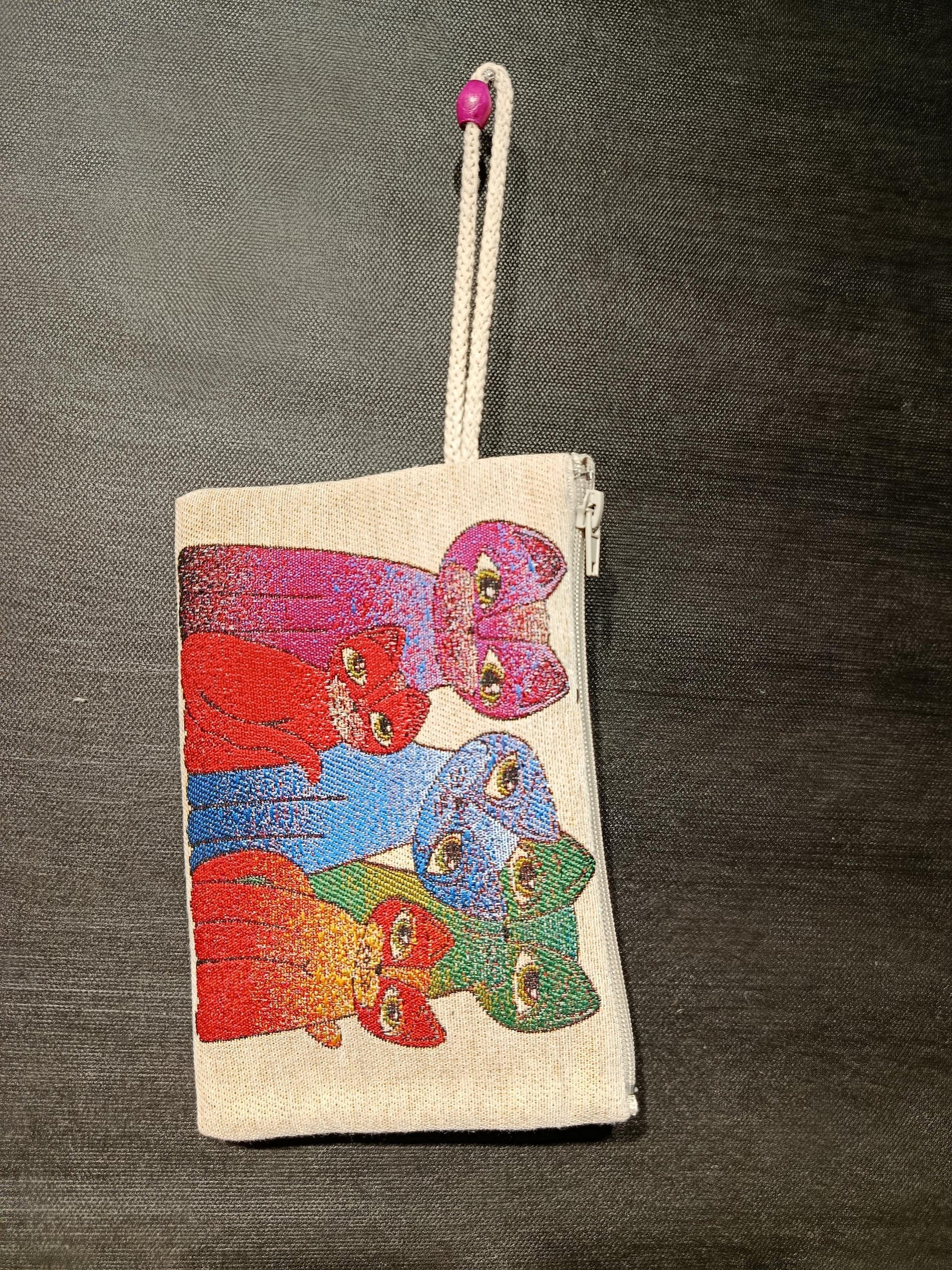Handmade Cats Tapestry Purse: Colorful Woven Pouch (15cmx20cm)