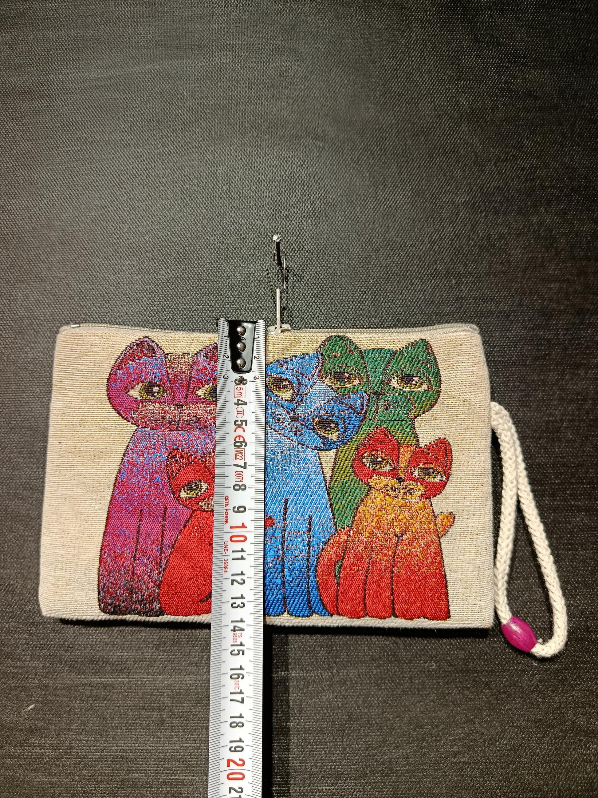 Handmade Cats Tapestry Purse: Colorful Woven Pouch (15cmx20cm)
