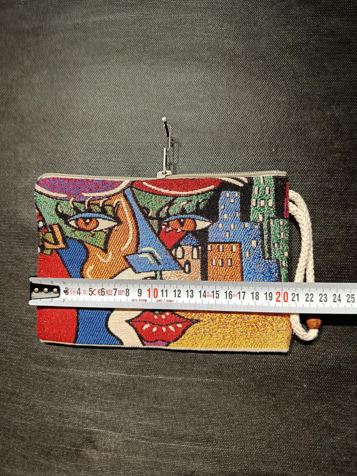 Handmade Tapestry Purse: Abstract Face Design, Small Clutch Bag