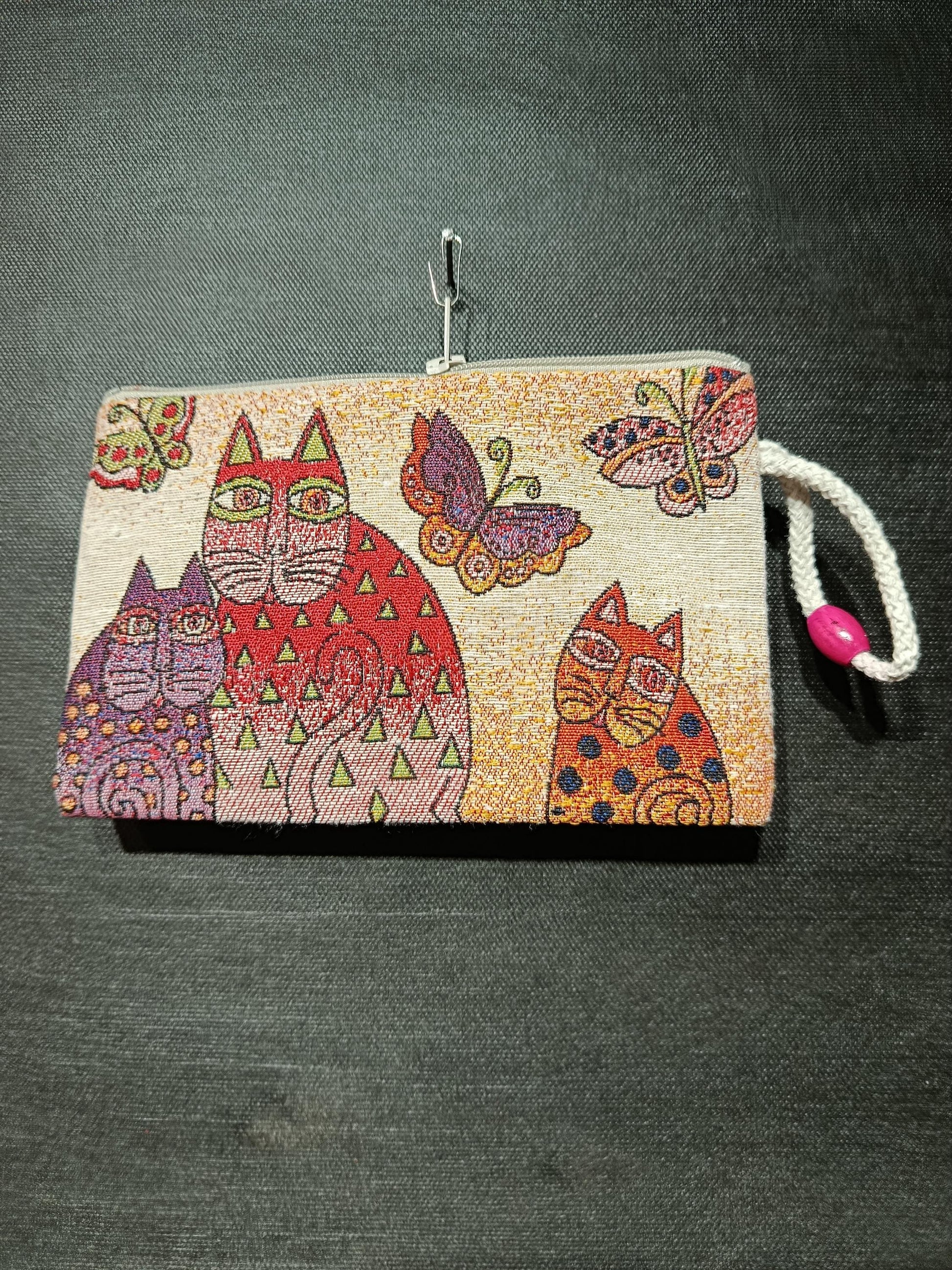 Handmade Cats & Butterflies Tapestry Purse - Small Organic Bag