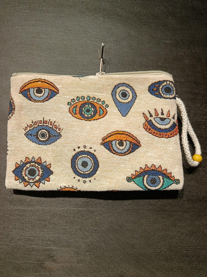Evil Eye Gobelin Purse – Handmade Protective Symbol Wristlet Bag – Boho Clutch with Talisman Motif