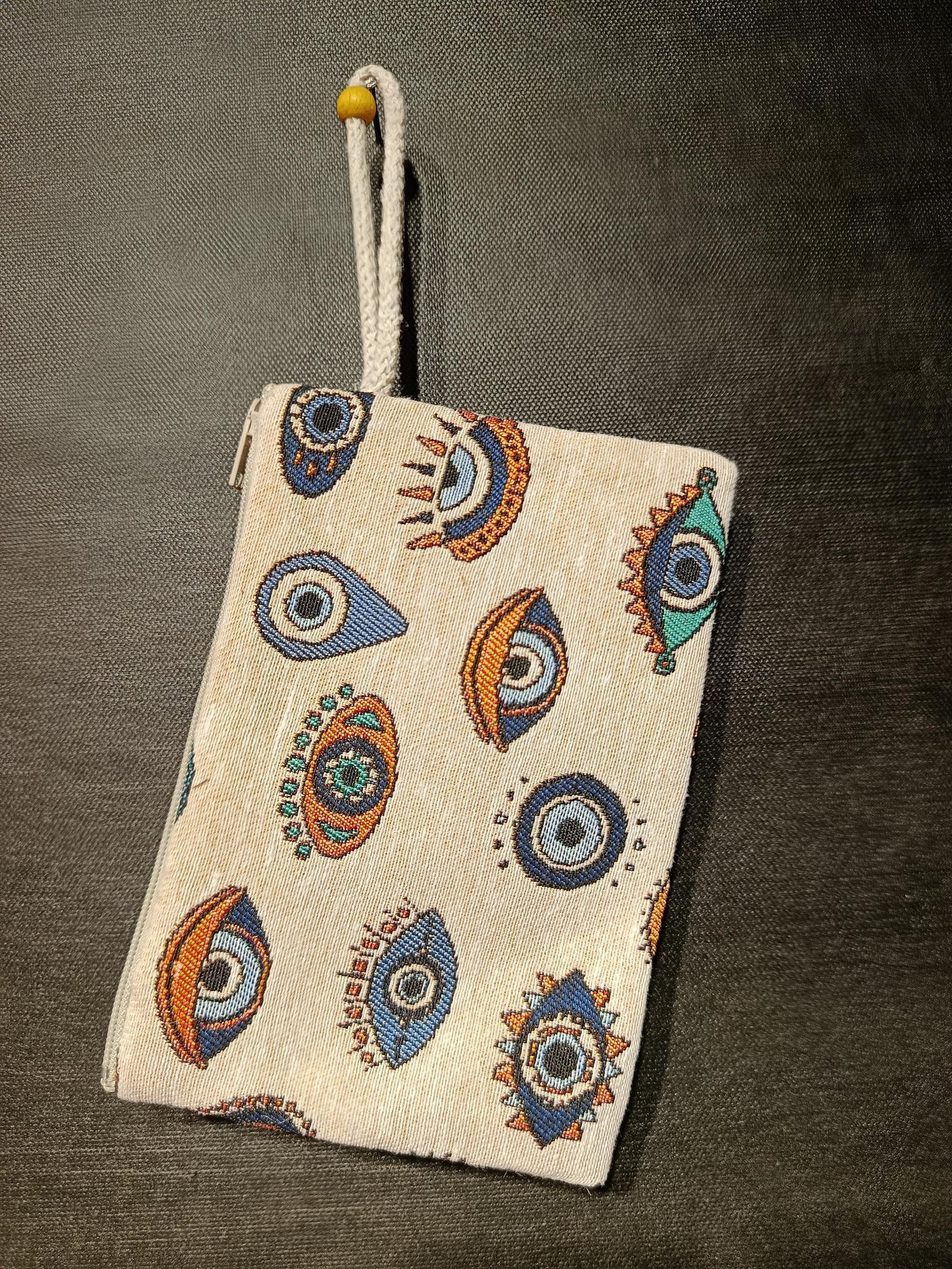 Evil Eye Gobelin Purse – Handmade Protective Symbol Wristlet Bag – Boho Clutch with Talisman Motif