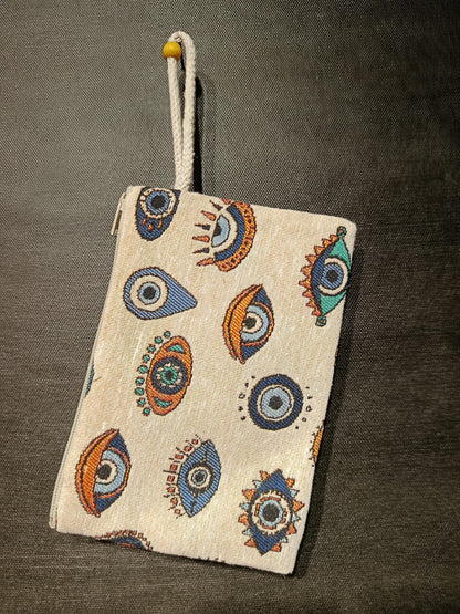 Evil Eye Gobelin Purse – Handmade Protective Symbol Wristlet Bag – Boho Clutch with Talisman Motif