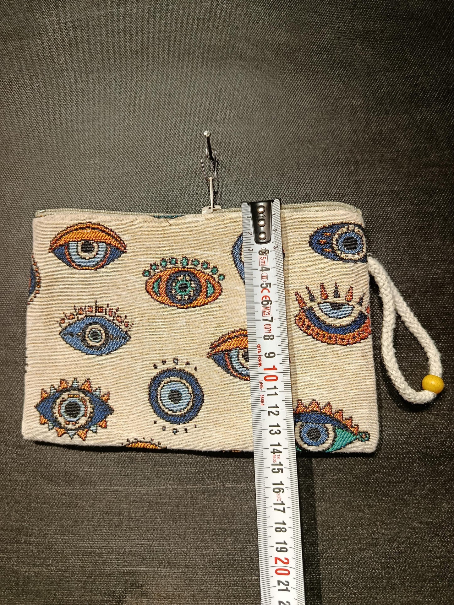 Evil Eye Gobelin Purse – Handmade Protective Symbol Wristlet Bag – Boho Clutch with Talisman Motif