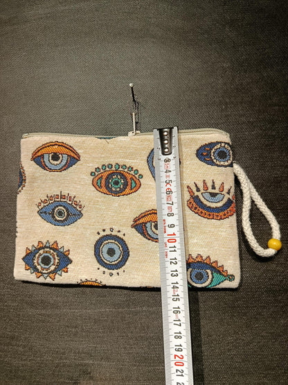 Evil Eye Gobelin Purse – Handmade Protective Symbol Wristlet Bag – Boho Clutch with Talisman Motif