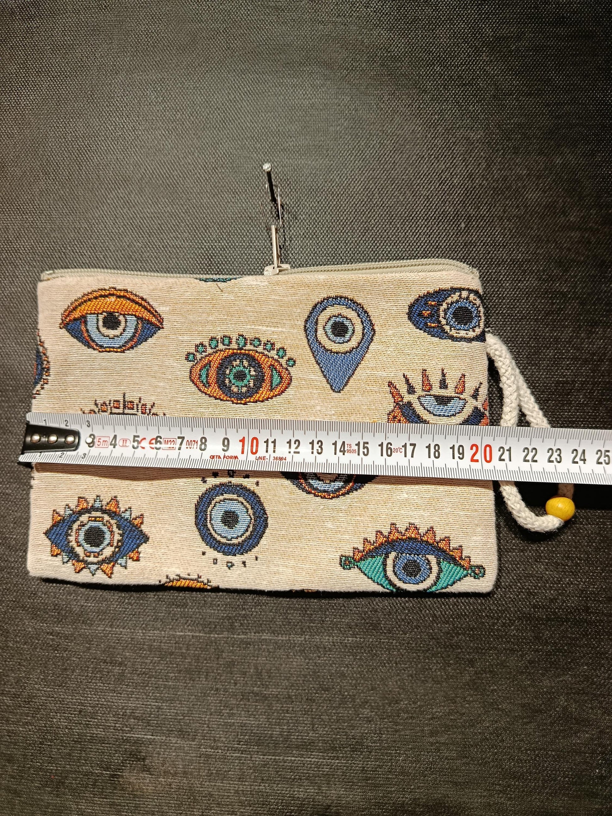 Evil Eye Gobelin Purse – Handmade Protective Symbol Wristlet Bag – Boho Clutch with Talisman Motif