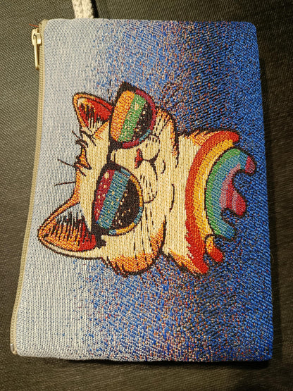Handmade Cat Tapestry Pouch: Rainbow Sunglasses, Small Purse