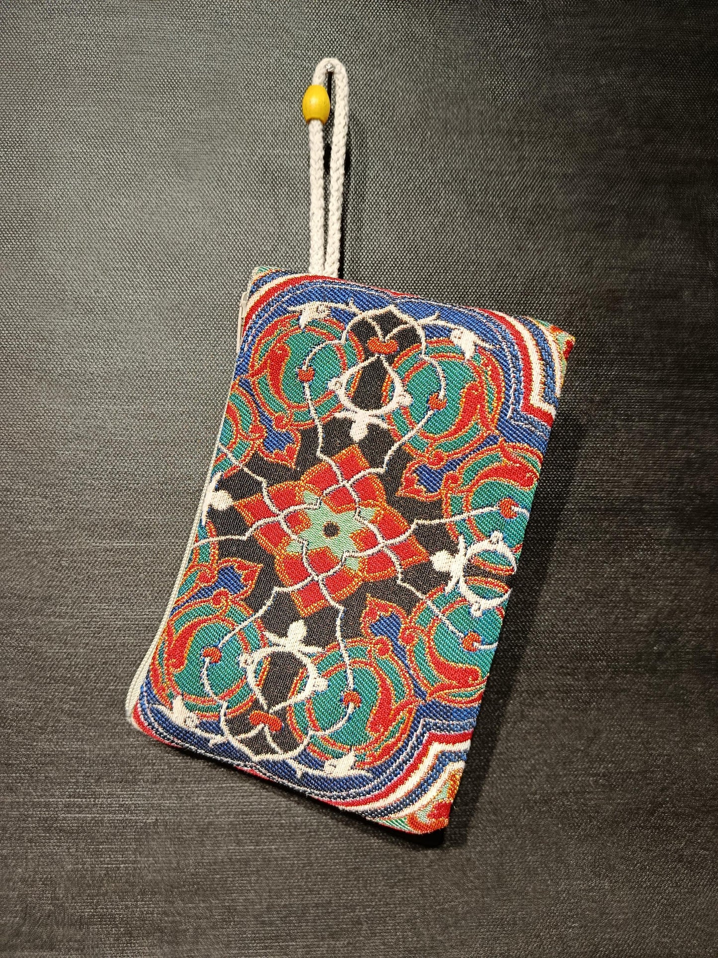 Ottoman Tile Gobelin Purse – Handmade Ethnic Clutch with Black, Red, and Turquoise Floral Pattern