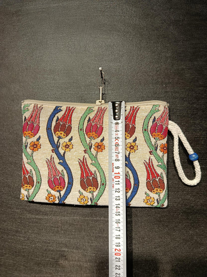 Handmade Gobelin Zipper Tulip Purse – Ottoman Style Floral Wristlet – Turkish Tapestry Mini Clutch Bag