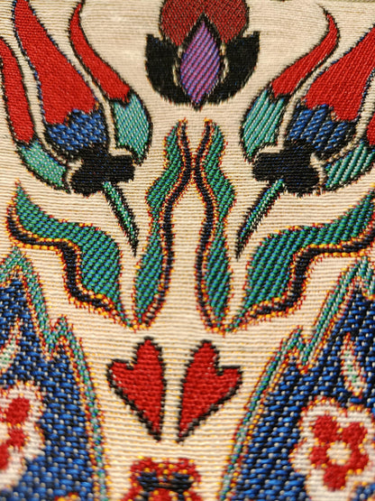 Ottoman Tulip Motif Clutch – Gobelin Fabric Zippered Pouch with Traditional Turkish Design