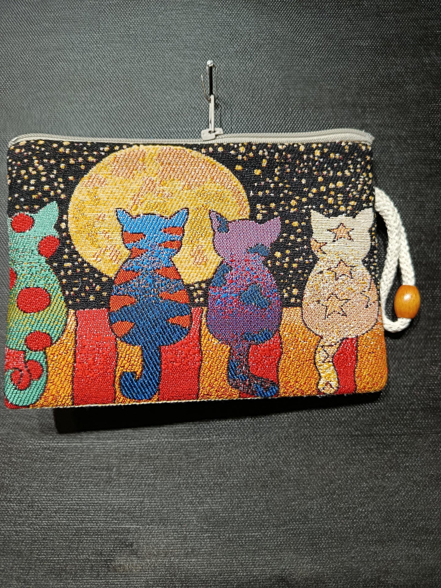 Moonlight Cats Tapestry Clutch – Colorful Feline Night Scene Bag from Türkiye