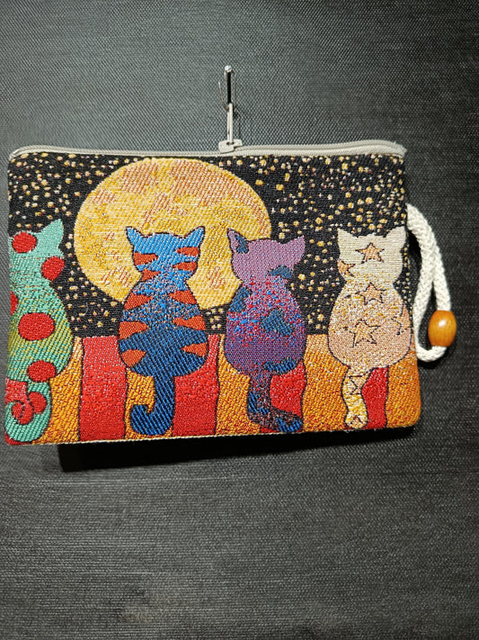 Moonlight Cats Tapestry Clutch – Colorful Feline Night Scene Bag from Türkiye