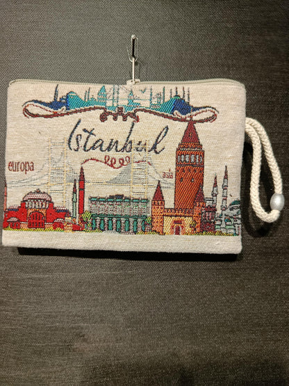 Istanbul Cityscape Tapestry Clutch – Turkish Landmarks Souvenir Pouch