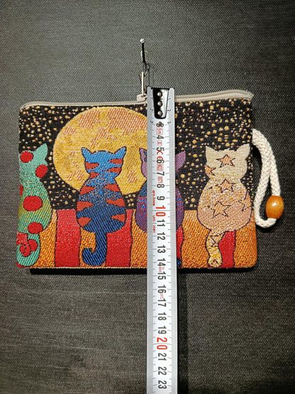Moonlight Cats Tapestry Clutch – Colorful Feline Night Scene Bag from Türkiye