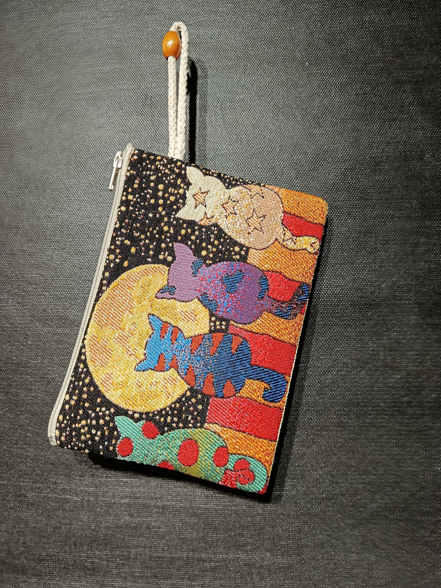 Moonlight Cats Tapestry Clutch – Colorful Feline Night Scene Bag from Türkiye