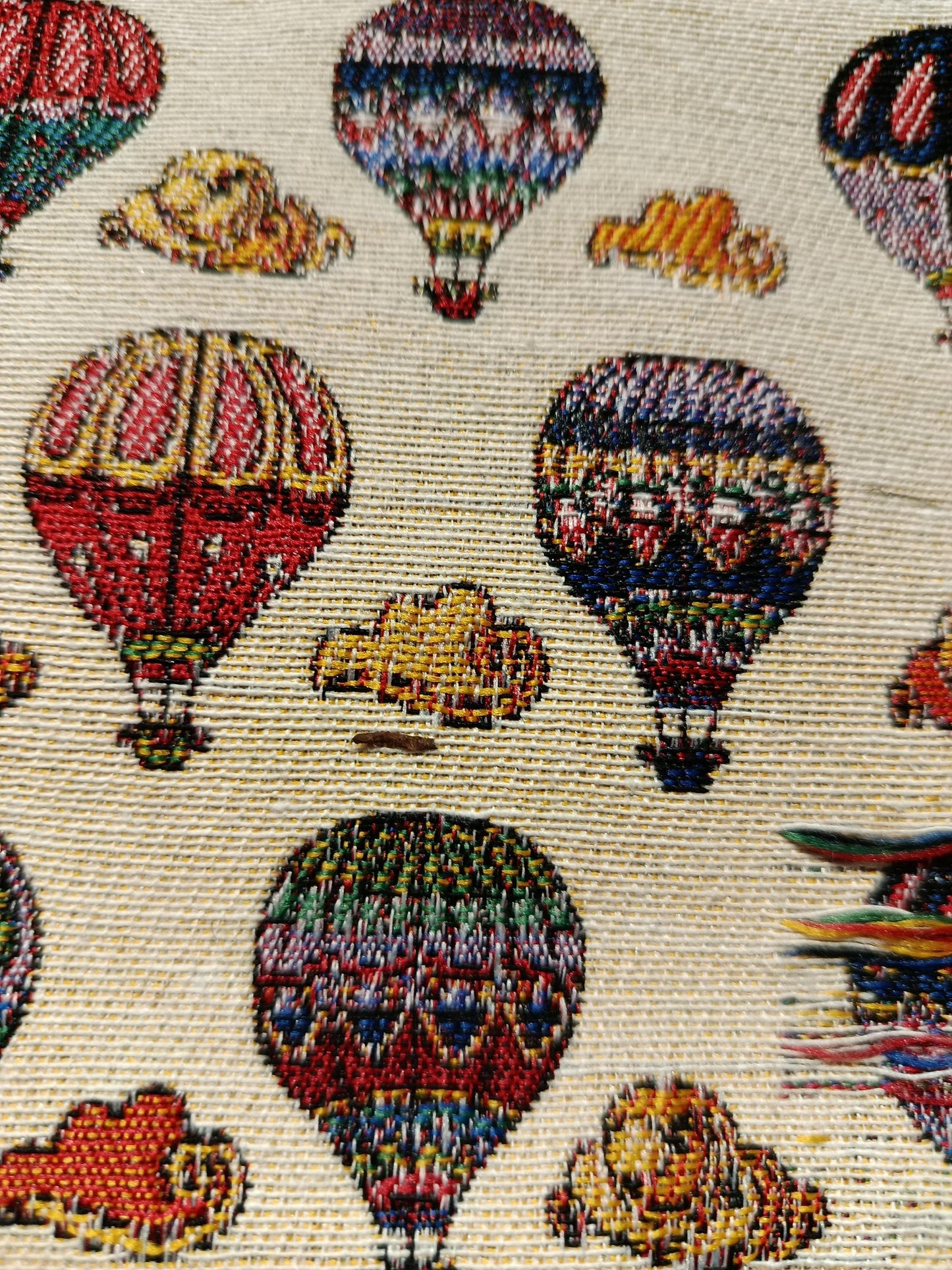 Colorful Hot Air Balloon Tapestry Clutch – Turkish Woven Pouch with Cloud Design