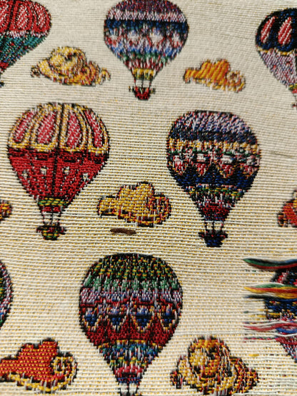Colorful Hot Air Balloon Tapestry Clutch – Turkish Woven Pouch with Cloud Design