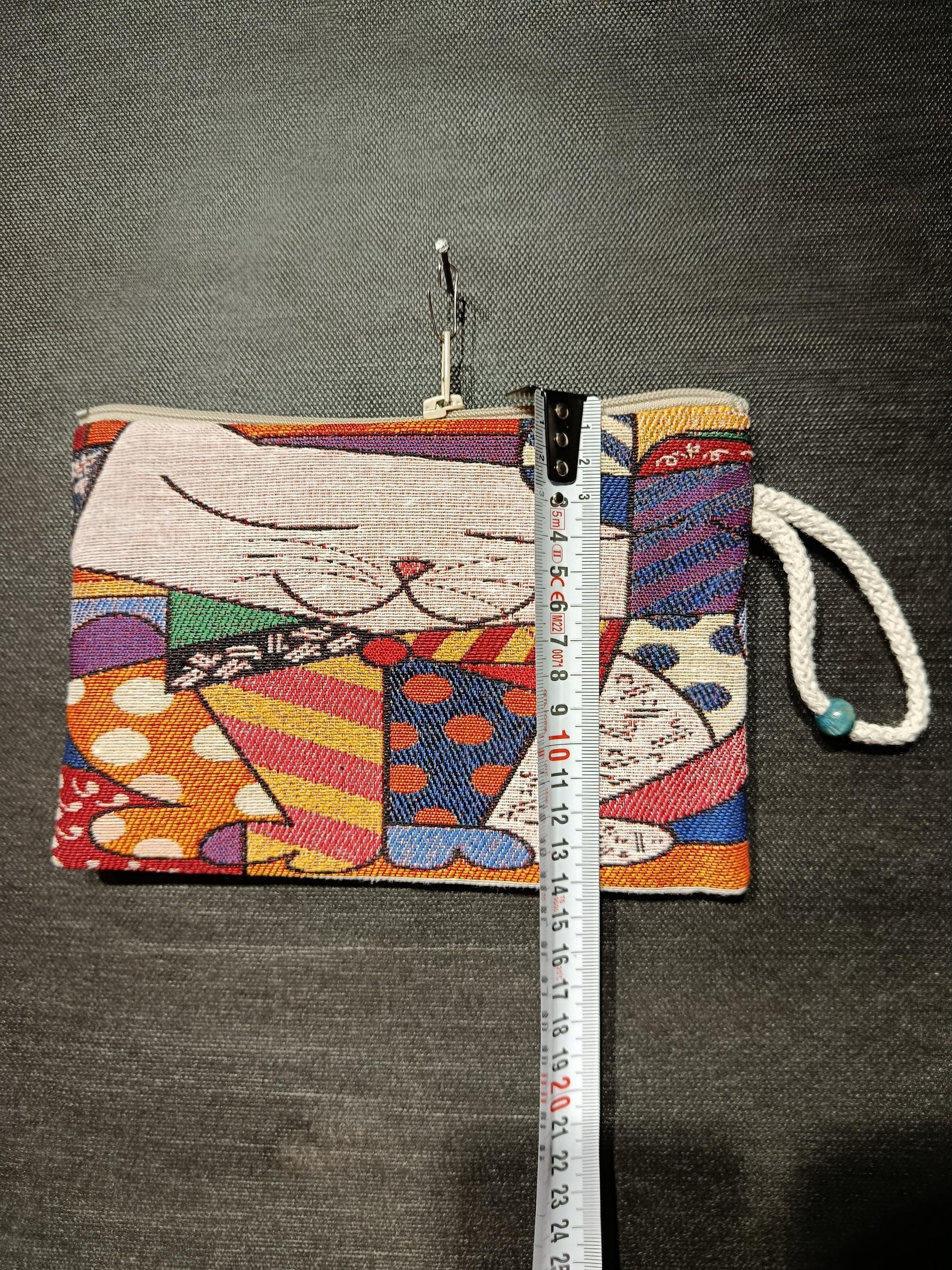 Colorful Abstract Cat Tapestry Pouch – Artistic Gobelin Fabric Clutch Made in Türkiye