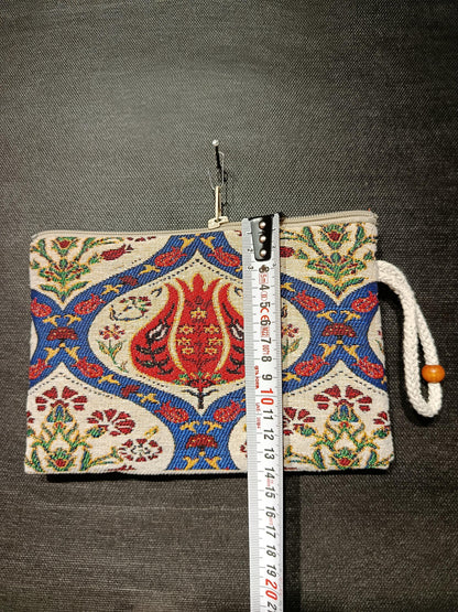 Turkish Tulip Gobelin Fabric Pouch – Ottoman Clutch, Made in Türkiye