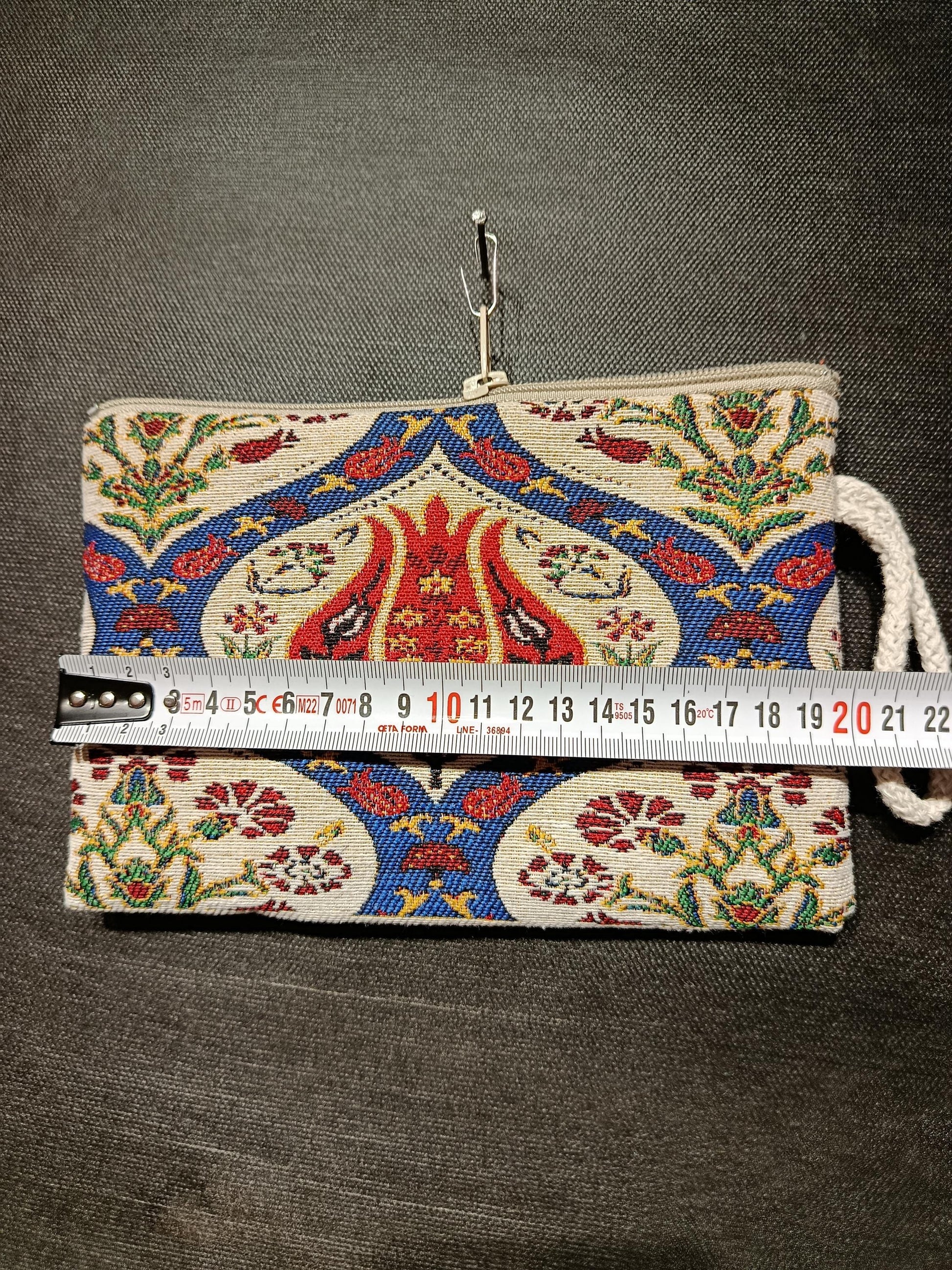 Turkish Tulip Gobelin Fabric Pouch – Ottoman Clutch, Made in Türkiye