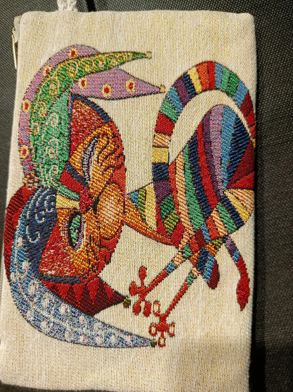 Colorful Jester Cat Gobelin Pouch – Whimsical Turkish Woven Zippered Clutch Bag