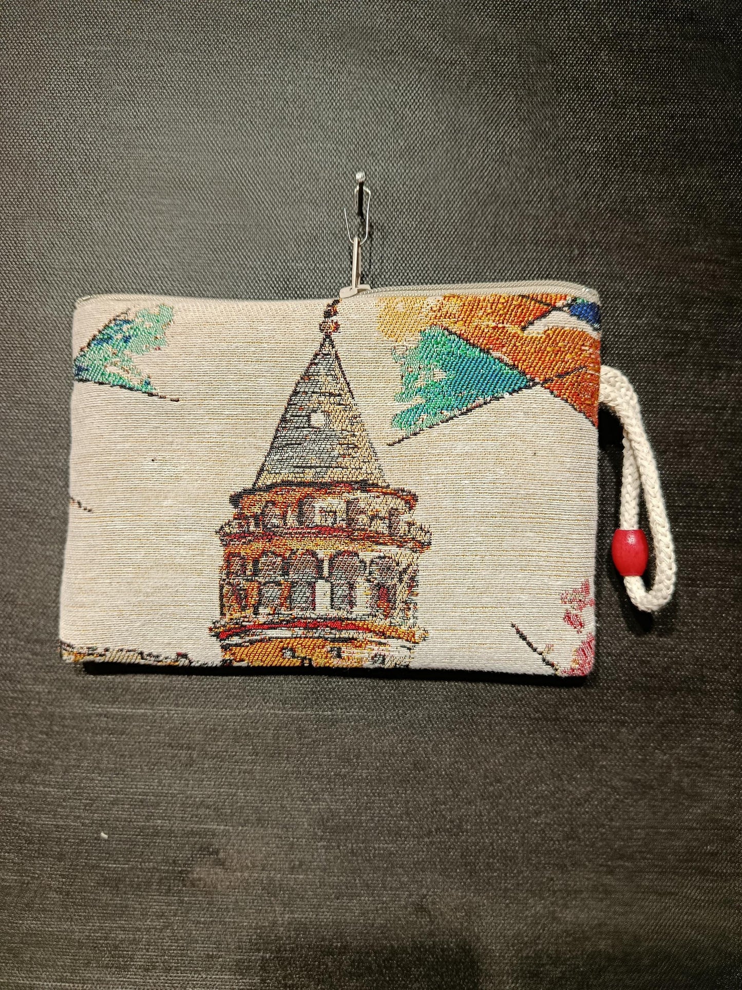 Galata Tower Clutch Bag – Turkish Tapestry Zippered Pouch Souvenir from Istanbul