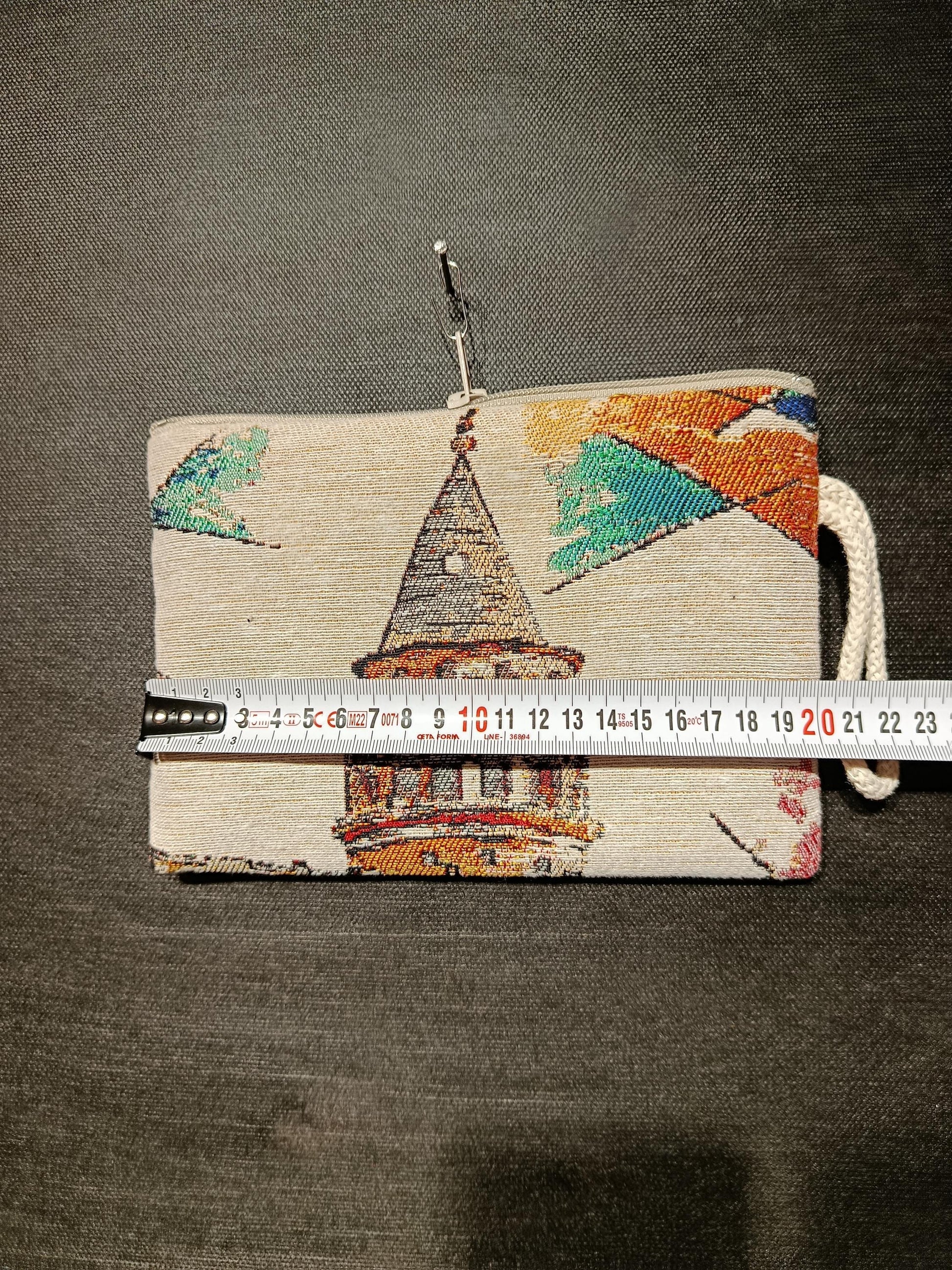 Galata Tower Clutch Bag – Turkish Tapestry Zippered Pouch Souvenir from Istanbul