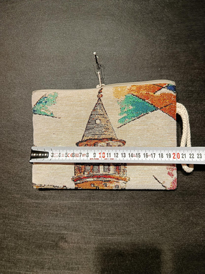 Galata Tower Clutch Bag – Turkish Tapestry Zippered Pouch Souvenir from Istanbul